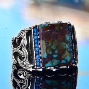 Gerçek Doğal Arizona Turkuaz Taş Yüzük - Gümüş Yüzük - Özel Gümüş Yüzük (Stil-3) - Görsel 3