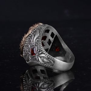 Yapay Taş Yüzük - El Yapımı Erkek Yüzüğü - Zarif 925 Ayar Gümüş Erkek Takısı (Yapılmış Kırmızı Paraiba) - Görsel 7