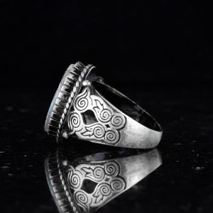 Gerçek Doğal Arizona Turkuaz Baykuş Figürlü Taş Yüzük, Sterlin Gümüş Erkek Yüzüğü - El Yapımı Tasarım (Stil-3) - Görsel 7