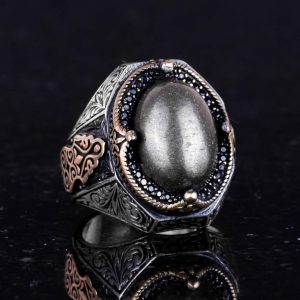 925 Ayar Katı Gümüş Erkek Yüzük - El Yapımı Pirit Taş Yüzük, Refah Manifestasyonu Tasarımı - Görsel 5