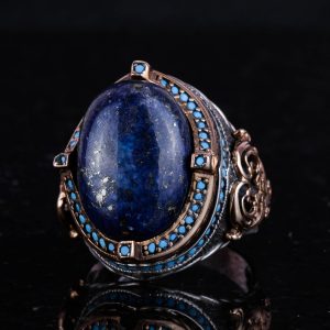 925 Ayar Gümüş Yüzük, Doğal Lapis Lazuli Taşı ile El Yapımı Erkek Yüzük, Vintage Tasarım - Görsel 5