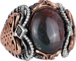 Yeşil Kan Taşı, 925K Sert Gümüş Erkek Yüzük, El Yapımı Zarafet - Görsel 1