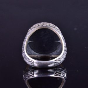 El Yapımı Turkuaz Taş Yüzük, 925 Ayar Gümüş Erkek Yüzüğü, Vintage Çiçek Tasarımı - Görsel 6