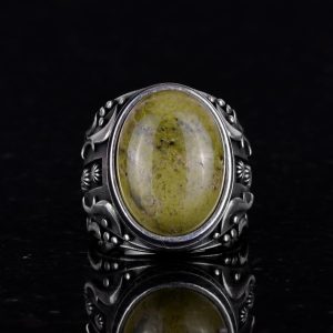 El Yapımı 925K Katı Sterlin Gümüş Erkek Yüzük, Gerçek Doğal Unakite Taşı Yüzük, Sanatsal Tasarım - Görsel 4