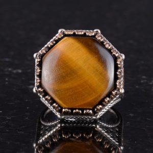 Gerçek Doğal Taş Yüzük - Sekizgen Tasarım - El Yapımı 925 Ayar Gümüş Takı (Kaplan Göz) - Görsel 4