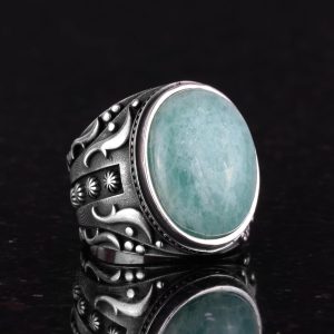 Gerçek Doğal Taş Yüzük, 925 Ayar Gümüş Yüzük, Tasarım Gümüş Erkek Yüzüğü (Amazonit) - Görsel 5