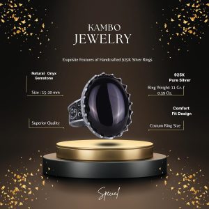 Gerçek Doğal Taş Yüzük - 925 Ayar Gümüş Büyük Yüzük - El Yapımı Yüzük (Oniks) - Görsel 2