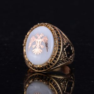 Erkekler için Çift Başlı Kartal Yüzüğü - 925 Ayar Gümüş Altın Kaplama Erkek Yüzüğü (Beyaz) - Görsel 6