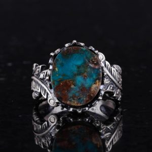 Doğal Arizona Turkuaz Taşlı Erkek Yüzüğü, 925 Ayar Gümüş Yüzük, Minimalist El Yapımı Yüzük (Model-2) - Görsel 4