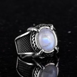 Gerçek Doğal Aytaşı Yüzük, Sterlin Gümüş Erkek Yüzüğü, Kartal Pençesi Tasarımı - Görsel 4