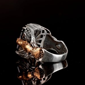 Doğal Obsidiyen Taş Yüzük, 925 Ayar Gümüş Yüzük, Kuş Yüzüğü - Görsel 7