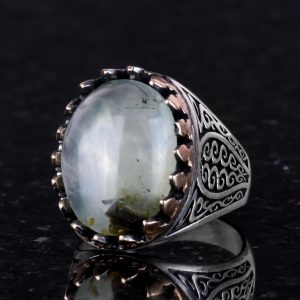925 Ayar Katı Gümüş Erkek Yüzük Doğal Taşlarla - El Yapımı Şıklık (Prehnite Jade Taşı) - Görsel 4