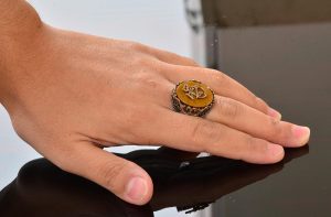 Doğal Kaplan Gözü Taşlı Yüzük - 925 Ayar Gümüş Yüzük - Erkeğe Özel Yüzük - Görsel 6