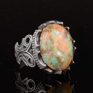 Gerçek Doğal Arizona Turkuaz Taş Yüzük, El Yapımı Takı, 925 Ayar Gümüş Yüzük (Stil-3) - Görsel 4