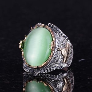 Açık Yeşil Kedi Gözü Yapay Taş Yüzük, Kaaba Gümüş Yüzük, 925K Ayar Gümüş Yapay Taş Yüzükler - Çeşitli & Farklı Koleksiyon - Görsel 5