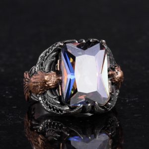 Erkekler için Kartal Sembolü Tasarlanmış Taş Yüzük, El Yapımı 925 Ayar Gümüş Yüzük - Koruma Sembolü (Tasarım mistik topaz) - Görsel 5