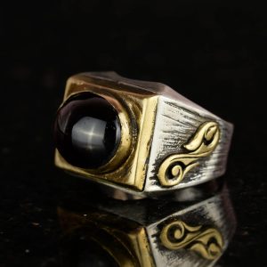 Doğal Granat Taşlı Yüzük - 925 Ayar Gümüş Erkek Yüzüğü - Görsel 5