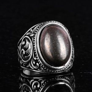 925 Ayar Sert Gümüş Erkek Yüzük, El Yapımı Doğal Pirit Taşlı Yüzük - Refah Manifestasyonu Tasarımı - Görsel 6