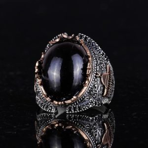 Gümüş Doğal Cabochon Granat Taşlı Yüzük, 925 Ayar Gümüş Yüzük, Farklı Yüzük - Görsel 3