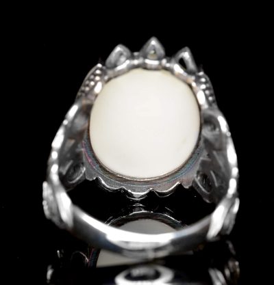 925 Ayar Gümüş Erkek Yüzük - 5.30 Karat Doğal İnci Taşı, Çift Başlı Kartal Tasarımı - Görsel 5