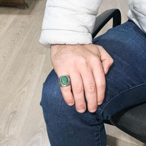 Doğal Zümrüt Taşlı Yüzük - 925 Ayar Gümüş Yüzük Erkekler İçin, Farklı Yüzük - Görsel 3