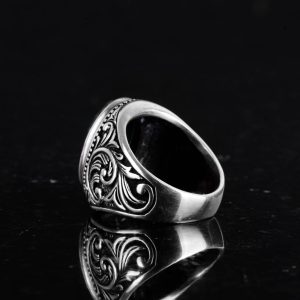 Doğal Zümrüt Taşlı Yüzük - 925 Ayar Gümüş Yüzük Erkekler İçin, Farklı Yüzük - Görsel 7