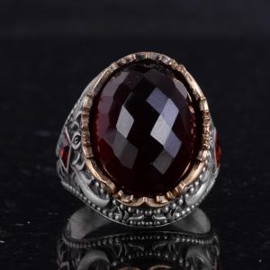 Gerçek Doğal Taş Yüzük - El Yapımı 925 Ayar Gümüş Yüzük - El Yapımı Yüzük (Granat) - Görsel 4