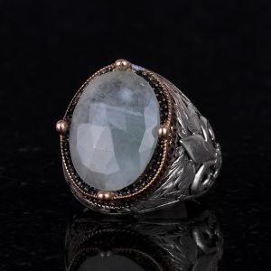 925 Ayar Gümüş El Yapımı Erkek Yüzük - Çeşitli Doğal Taşlarla Mevcut (Akvamarin) - Görsel 5