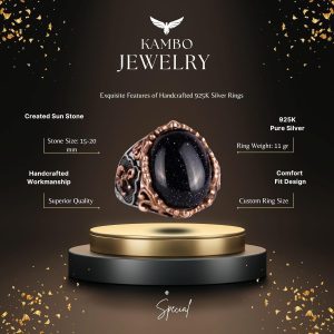 925 Ayar Gümüş Yapay Taş Yüzük, Mavi Güneş Taşı Yüzük, Denizci Çapa Gümüş Yüzük - Çeşitli ve Farklı Koleksiyon - Görsel 2