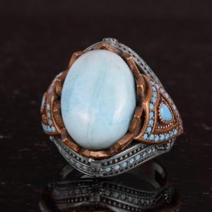 Gerçek Doğal Taş Yüzük - El Yapımı 925 Ayar Gümüş Yüzük (Larimar) - Görsel 6