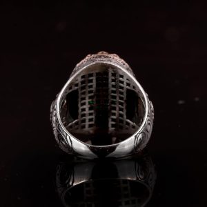 Kral Yüzük, Yaşlandırma Yüzüğü, Sultan Yüzüğü, Erkek 925 Ayar Gümüş Yüzük, Yapay Zümrüt Taşı, yeşil - Görsel 6