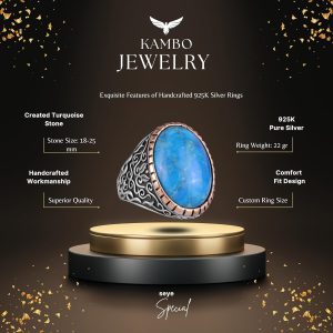 Yapay Taş Yüzük, 925 Ayar Gümüş Erkek Yüzüğü, Büyük Yüzük (Turkuaz Yapay Taş) - Görsel 2