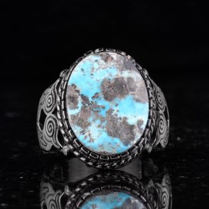 Gerçek Doğal Arizona Turkuaz Baykuş Figürlü Taş Yüzük, Sterlin Gümüş Erkek Yüzüğü - El Yapımı Tasarım (Stil-3) - Görsel 4