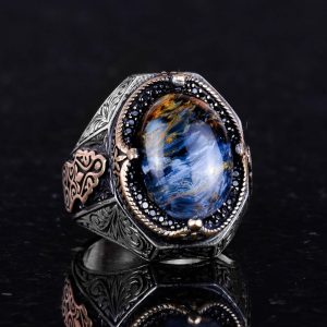 Gerçek Doğal Pietersite Taşı Yüzük - 925 Ayar Sert Gümüş Yüzük Erkekler İçin, Sıradışı Yüzük - Görsel 5