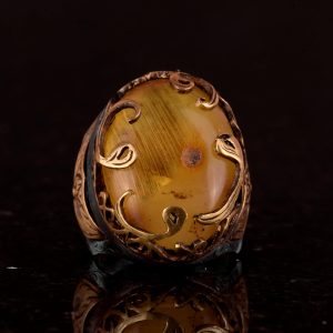 Doğal Kehribar Taşlı Gümüş Yüzük, 925 Ayar Katı Gümüş Erkek Yüzüğü, Etnik Tasarım Erkek Yüzüğü - Görsel 3