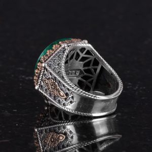 Gerçek Doğal Taş Yüzük - Sekizgen Tasarım - El Yapımı 925 Ayar Gümüş Takı (Malahit) - Görsel 6