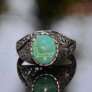 Gerçek Doğal Arizona Turkuaz Taşlı Erkek Yüzük, El Yapımı Mini Yüzük, 925 Ayar Gümüş Erkek Yüzüğü (Stil-1) - Görsel 2