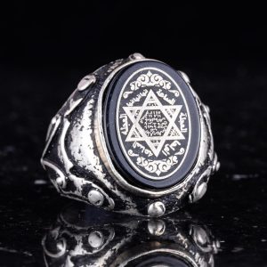 Sterling Gümüş Davut Yıldızı Yüzük, Oniks Taşlı Erkek Yüzüğü - Görsel 5