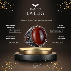 El Yapımı Doğal Kırmızı Akik Taşı Yüzük, 925 Ayar Gümüş Yüzük Erkekler İçin - Görsel 6