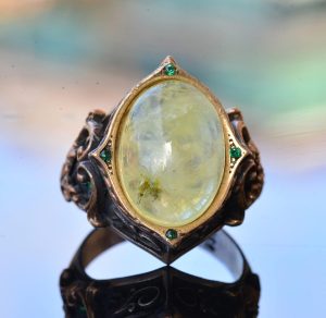 925 Ayar Gümüş Erkek Yüzük, Doğal Prehnit Taşı ile, Osmanlı Tarzı Yüzük, Yeşil Prehnit Taş - Görsel 8