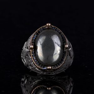 925 Ayar Gümüş El Yapımı Erkek Yüzük - Çeşitli Doğal Taşlarla Mevcut (Demir Pirit) - Görsel 2