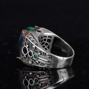 925 Ayar Gümüş Yüzük - Gerçek Doğal Taş Yüzük - El Yapımı Yüzük (Malakit) - Görsel 7