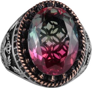 925 Ayar Gümüş Yüzük, Yapay Taş Yüzük, Kartal Sembol Yüzüğü, El Yapımı Yüzük (Yapay florit) - Görsel 1