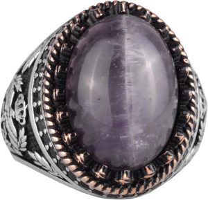Gerçek Doğal Taş Yüzük - El Yapımı Kartal Yüzüğü - 925 Ayar Gümüş Yüzük (Ametist)