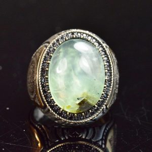 Gerçek Doğal Jade Prehnite Taş Yüzük, 16.95 Karat, 925 Ayar Gümüş Yüzük, Taş Gümüş Yüzük - Görsel 2