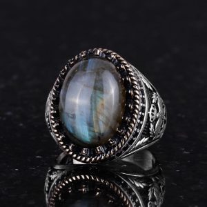 Gerçek Doğal Taş Yüzük - El Yapımı Kartal Yüzüğü - 925 Ayar Gümüş Yüzük (Labradorit) - Görsel 6
