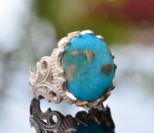 925 Ayar Gümüş Erkek Yüzük ile Doğal Arizona Turkuaz Taşı - Ham Taş Tasarımlı El Yapımı Takı - Görsel 3