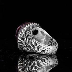 925 Ayar Gümüş Erkek Yüzük Doğal Yıldız Garnet Taşı - Nadir İşlenmemiş Garnet Kaboşon - Görsel 7