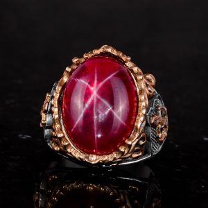 Denizci Çapa Yüzüğü, Gerçek Doğal Star Ruby Taşı Yüzüğü, 925 Ayar Gümüş Erkek Yüzüğü - Görsel 4