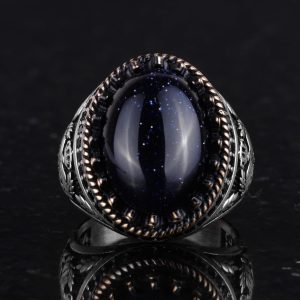 925 Ayar Gümüş Yüzük, Yapay Taş Yüzük, Kartal Sembolü Yüzük, El Yapımı Yüzük (Yapay mavi güneş) - Görsel 4